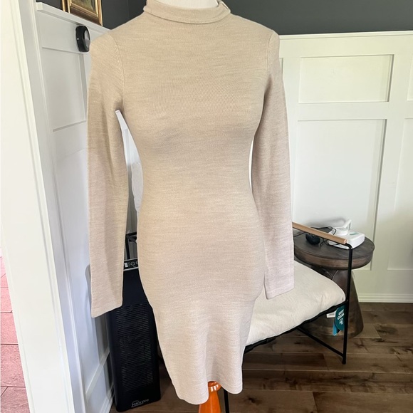 French Connection Dresses & Skirts - French Connection Cream Ribbed Bodycon Dress Mock Neck
